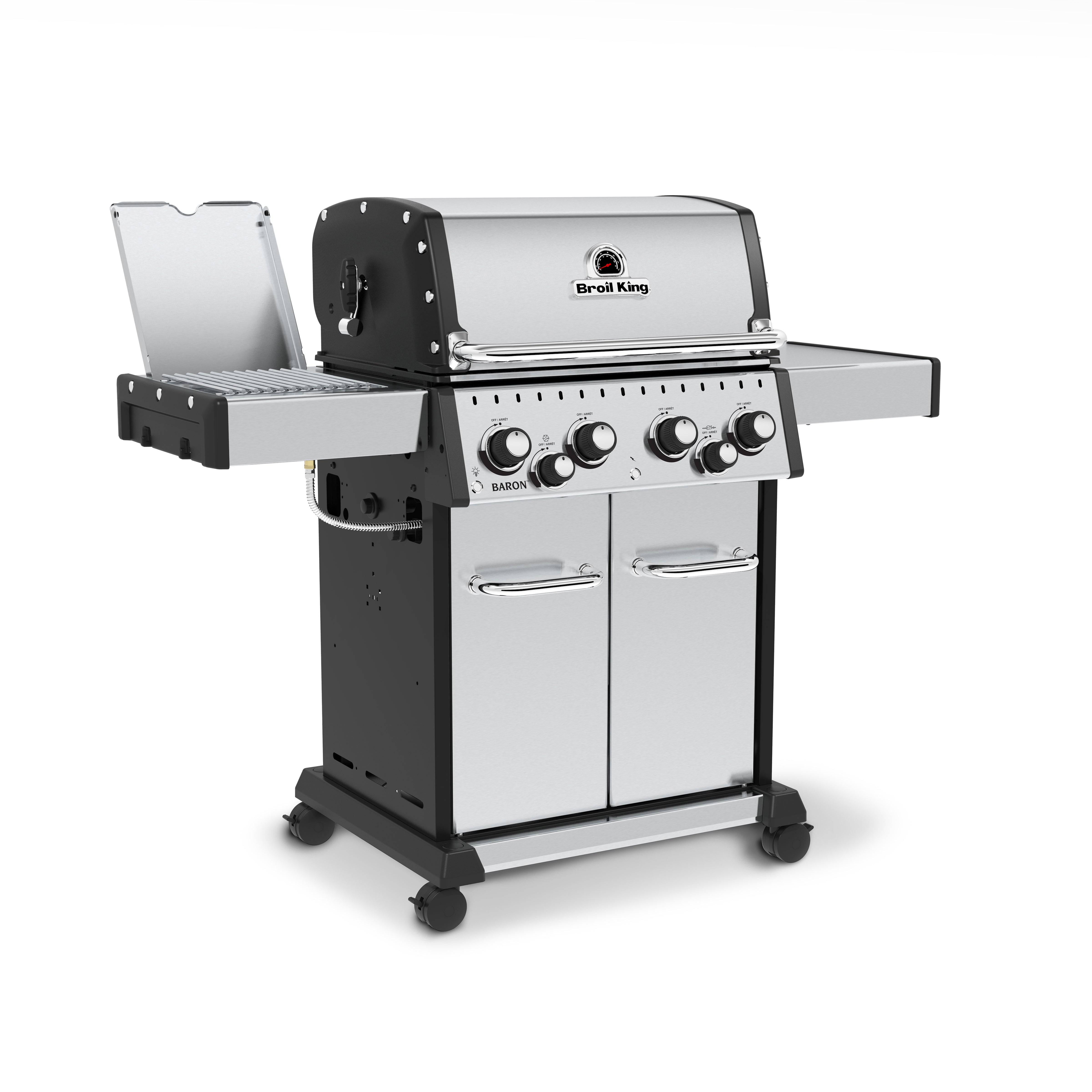 Broil King Baron 490 Pro 4-Burner Gas Grill in Black with Side Burner and Rear Rotisserie Burner – Performance and Versatility