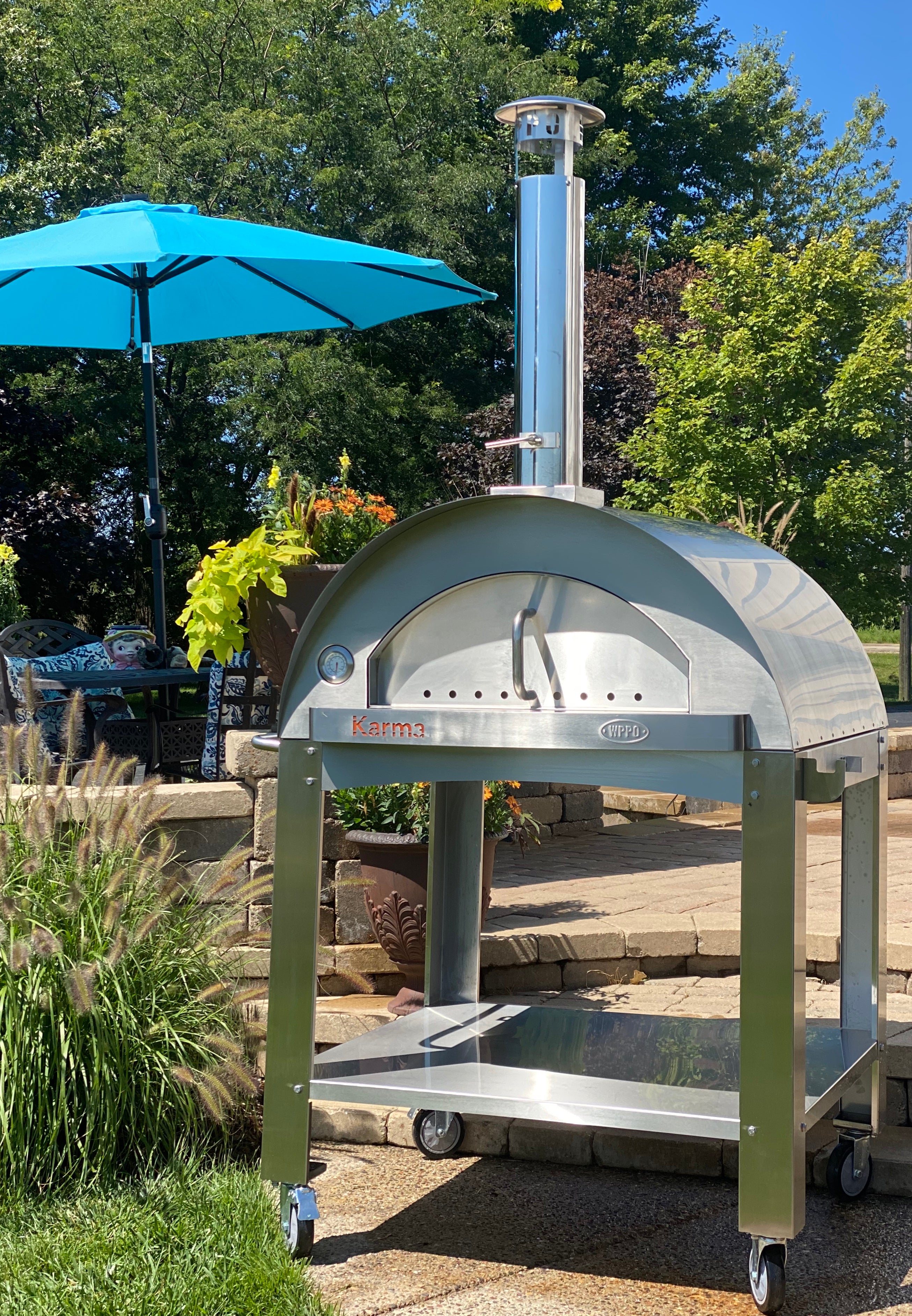 WPPO Karma 25-Inch Stainless Steel Wood Fired Pizza Oven with Countertop Stand