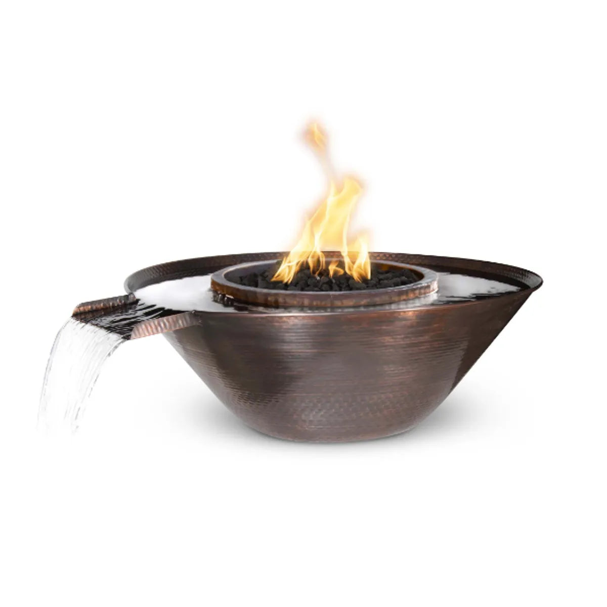 Remi Hammered Copper Fire & Water Bowl - Gravity Spill – A Stylish Fire and Water Feature