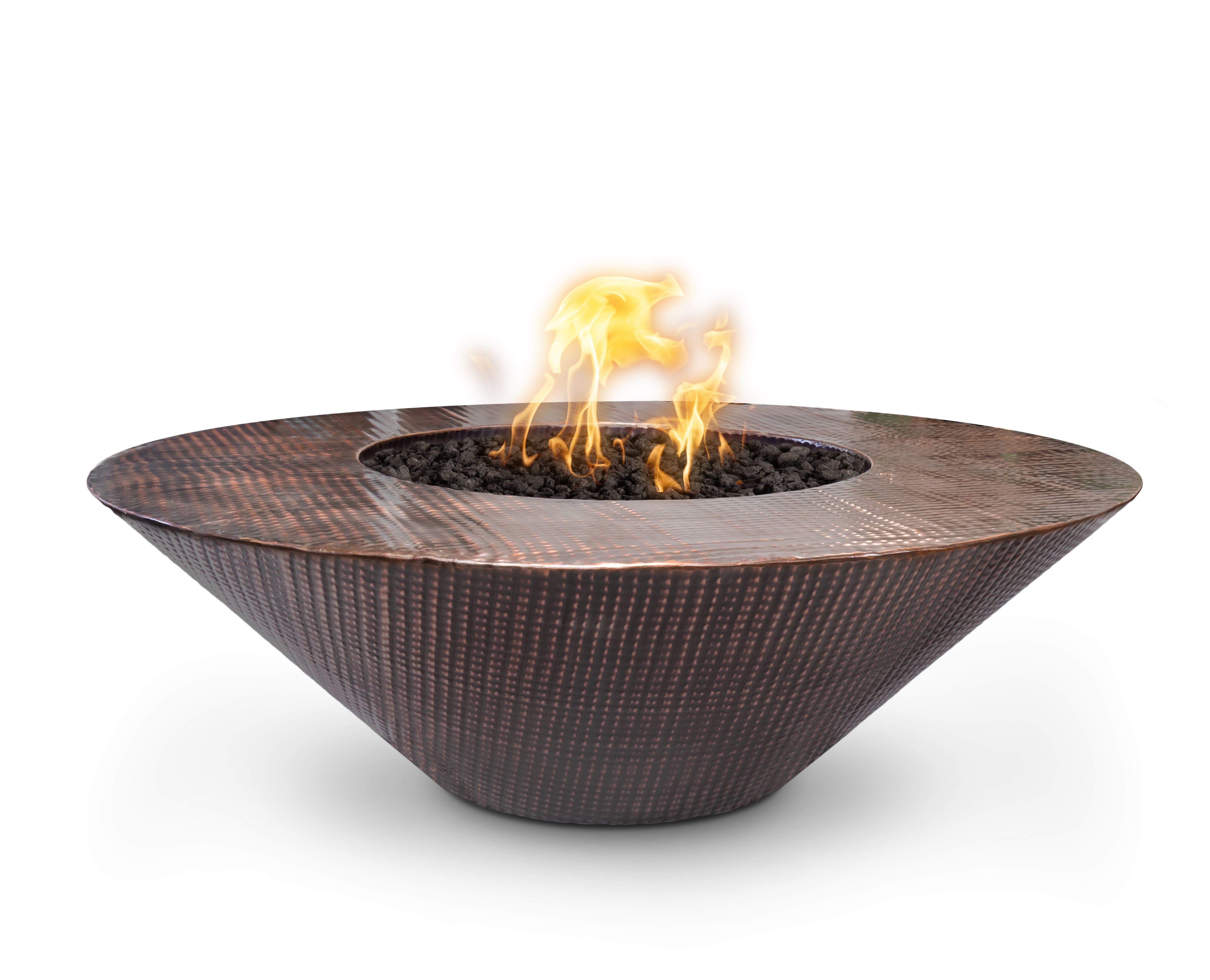 The Outdoor Plus 48" Cazo Wide Ledge Hammered Copper Round Fire Pit- OPT-RS48-NG